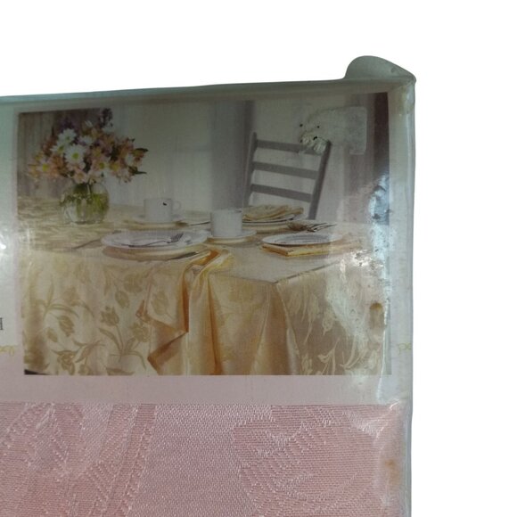 Spring Tulips Damask Tablecloth 60 X 144 Oblong Light Pink Polyester Vintage NEW - Picture 9 of 9